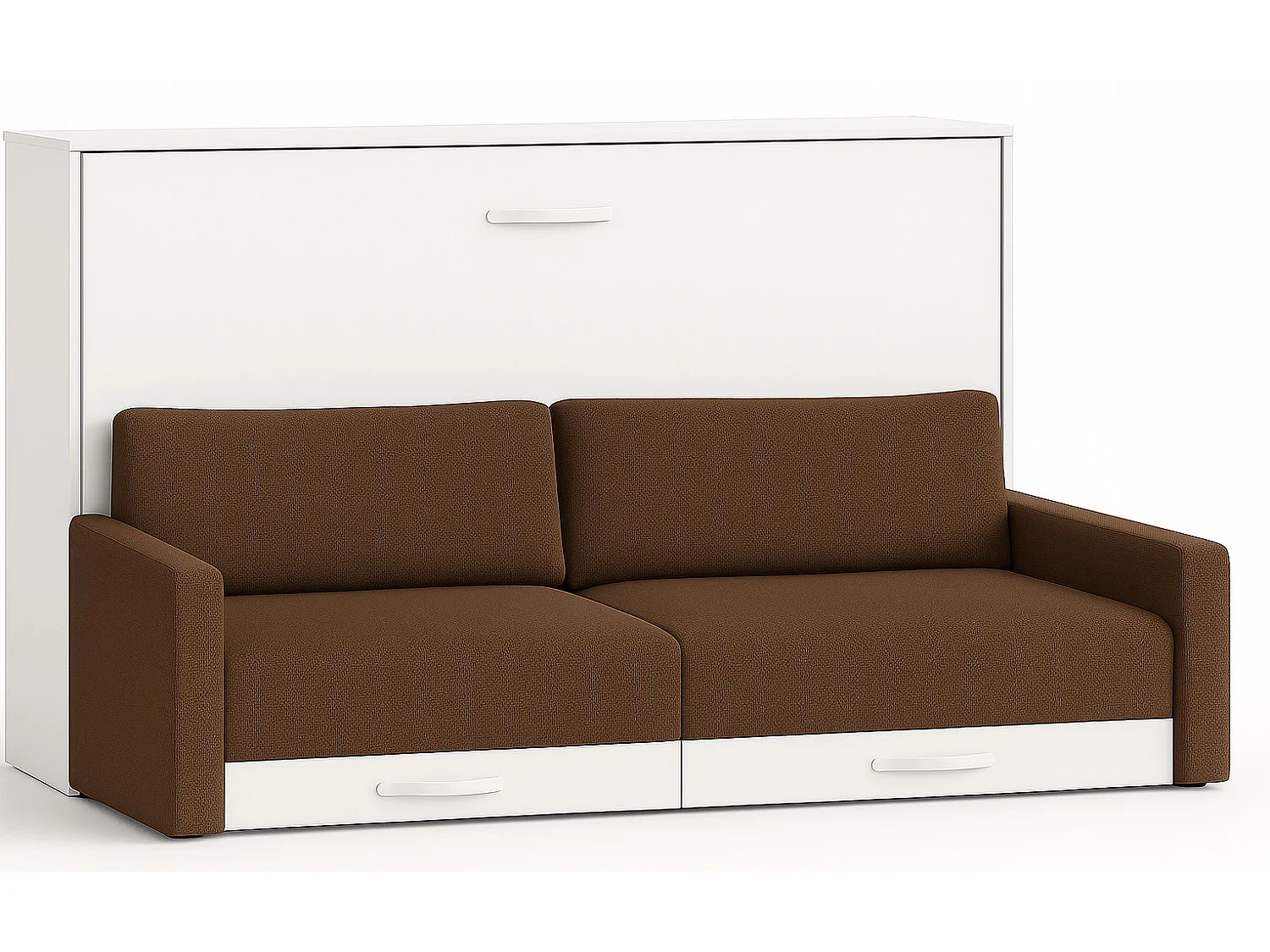 Lit escamotable horizontal avec canapé et rangement VETAL-120x200-Canapé Marron clair-Structure Blanche