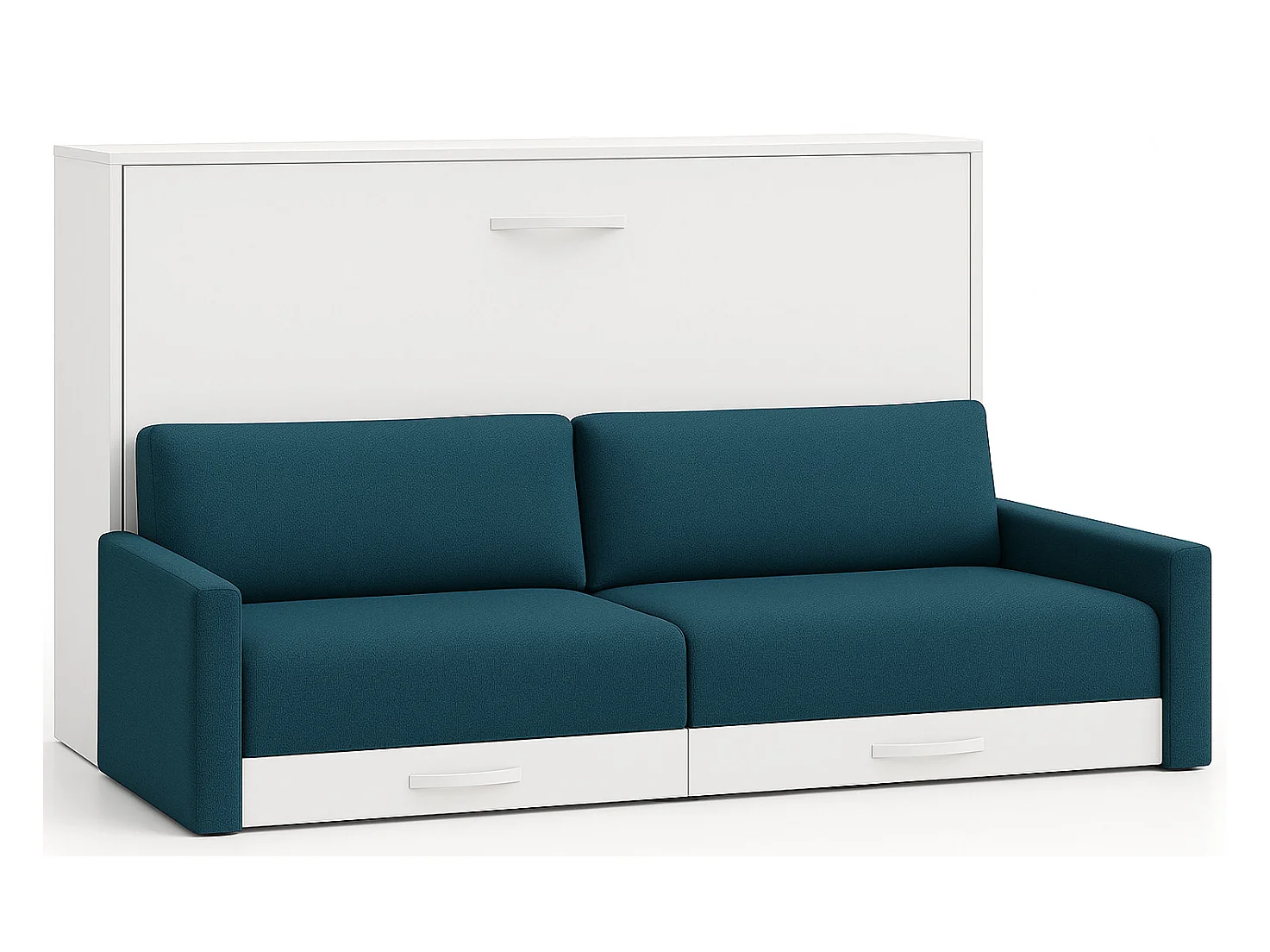 Lit escamotable horizontal avec canapé VETAL-140x190-Canapé Bleu canard-Structure Blanche