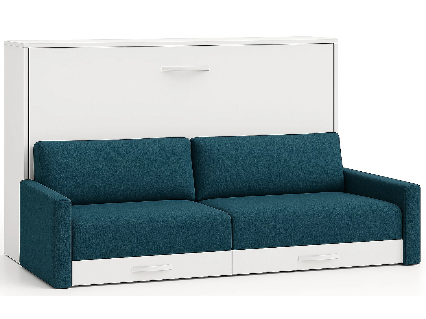 Lit escamotable horizontal avec canapé et rangement VETAL-140x190-Canapé Bleu canard-Structure Blanche
