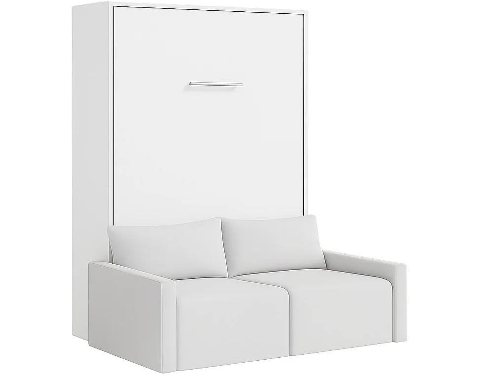 Lit escamotable vertical avec canapé tissu VALENCIA-140x190-Canapé Gris clair-Structure Blanche