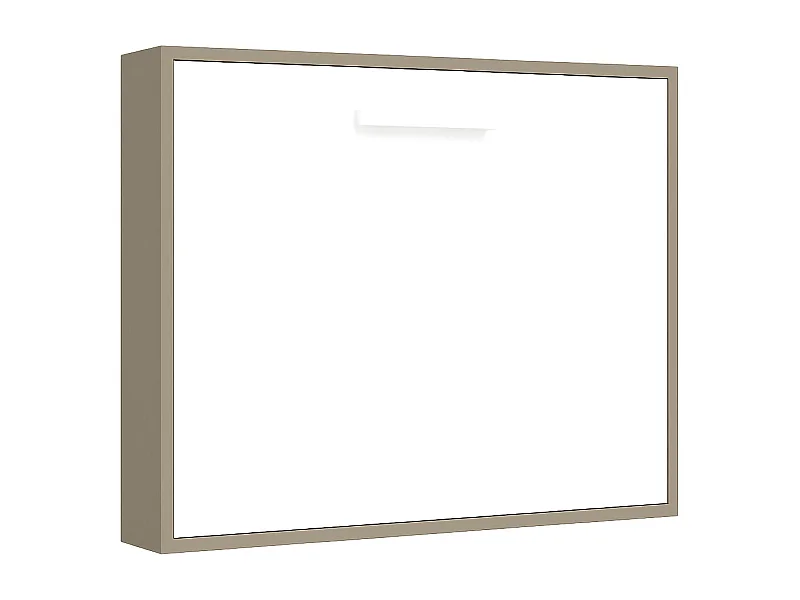 Lit escamotable horizontal OPTIMA-Avec matelas-90x190-Cadre Taupe-Façade Blanche