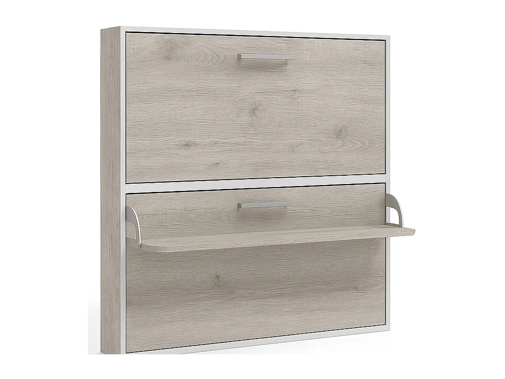 Lit escamotable horizontal superposé 90x180 STUDIO-Encadrement Chêne gris-Façade Chêne gris