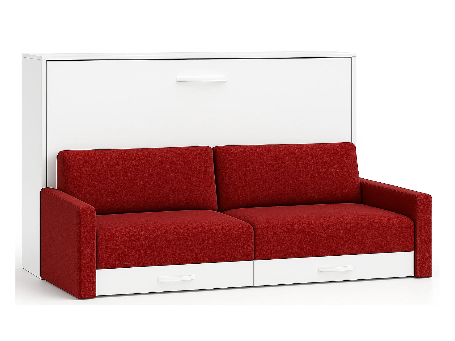 Lit escamotable horizontal avec canapé VETAL-120x190-Canapé Rouge-Structure Blanche