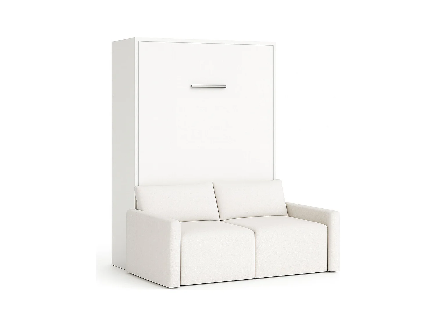 Lit escamotable vertical avec canapé tissu VALENCIA-Avec matelas-140x190-Canapé Blanc-Structure Blanche