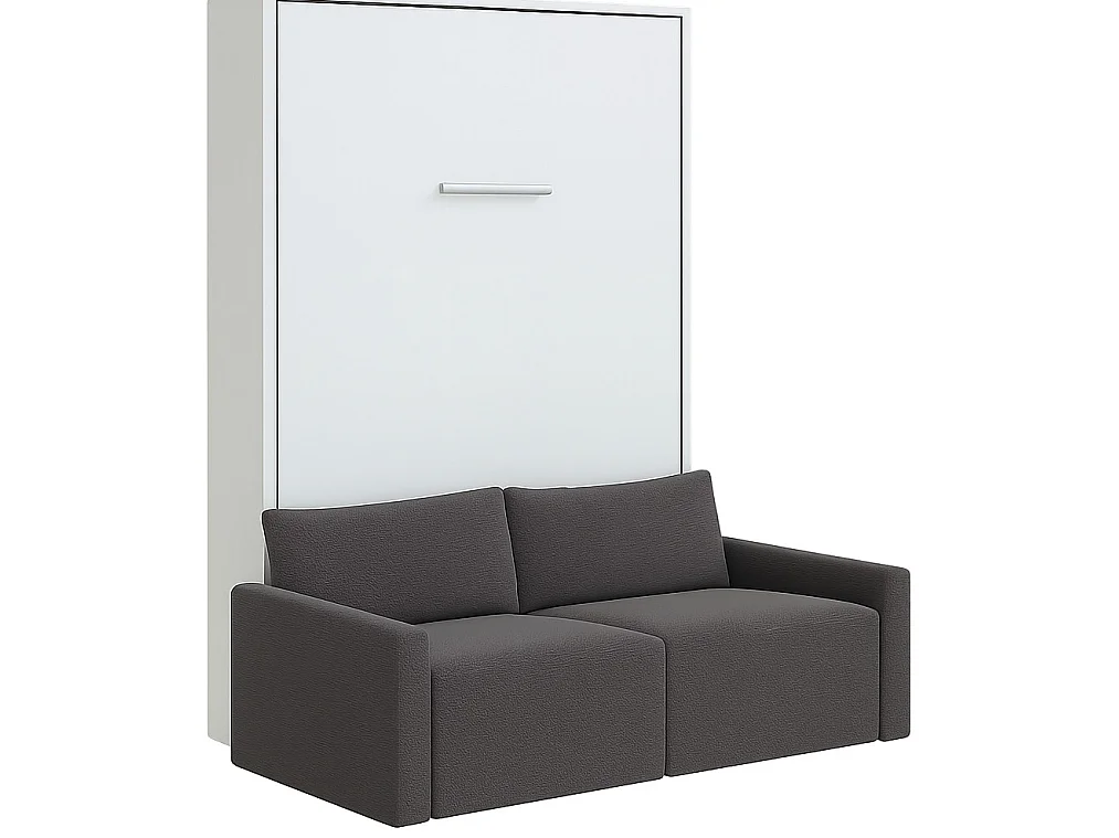 Verticaal opklapbed met hoogwaardige Valencia bank-Matras van schuimrubber van 18 cm-Slapen 140x190cm-Bank Wit-Structuur en gevel Wit
