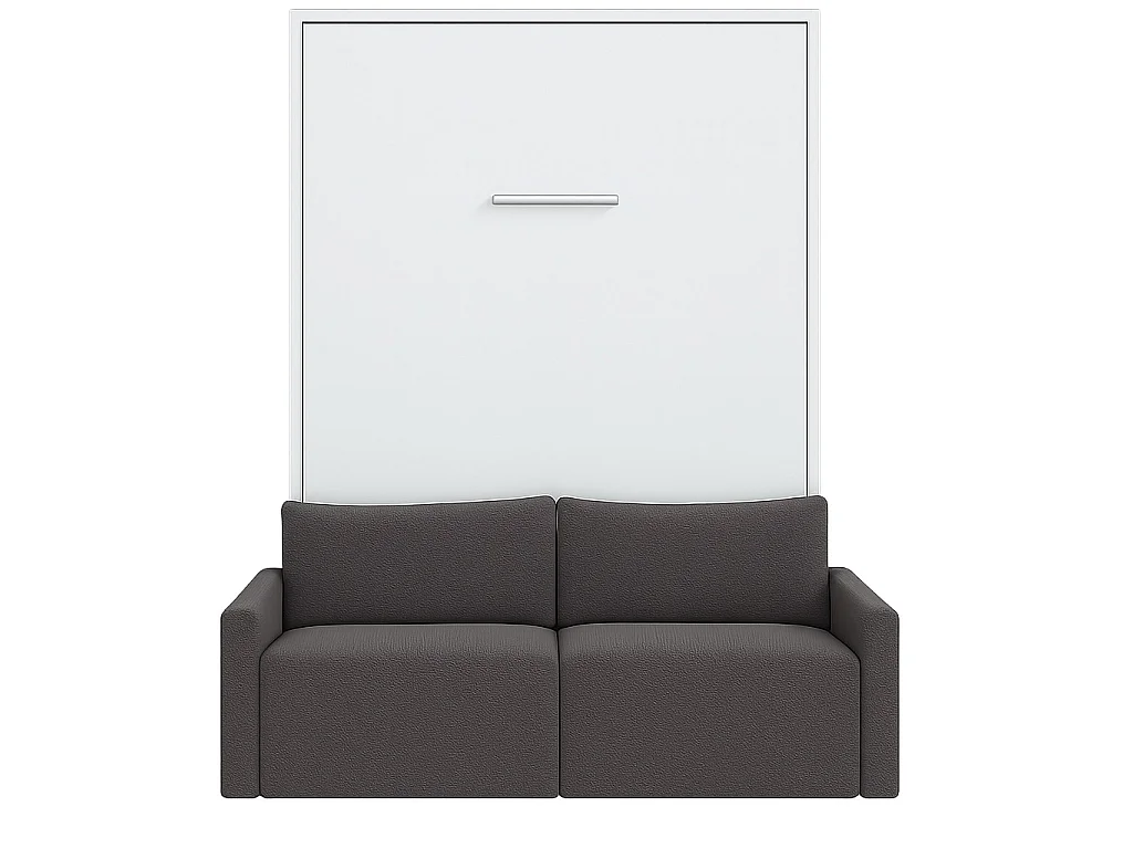 Verticaal opklapbed met hoogwaardige Valencia bank-Matras van schuimrubber van 18 cm-Slapen 140x190cm-Bank Wit-Structuur en gevel Wit