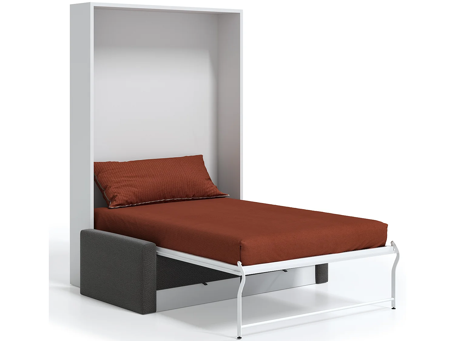 Verticaal opklapbed met hoogwaardige Valencia bank-Matras van schuimrubber van 18 cm-Slapen 140x190cm-Bank Wit-Structuur en gevel Wit