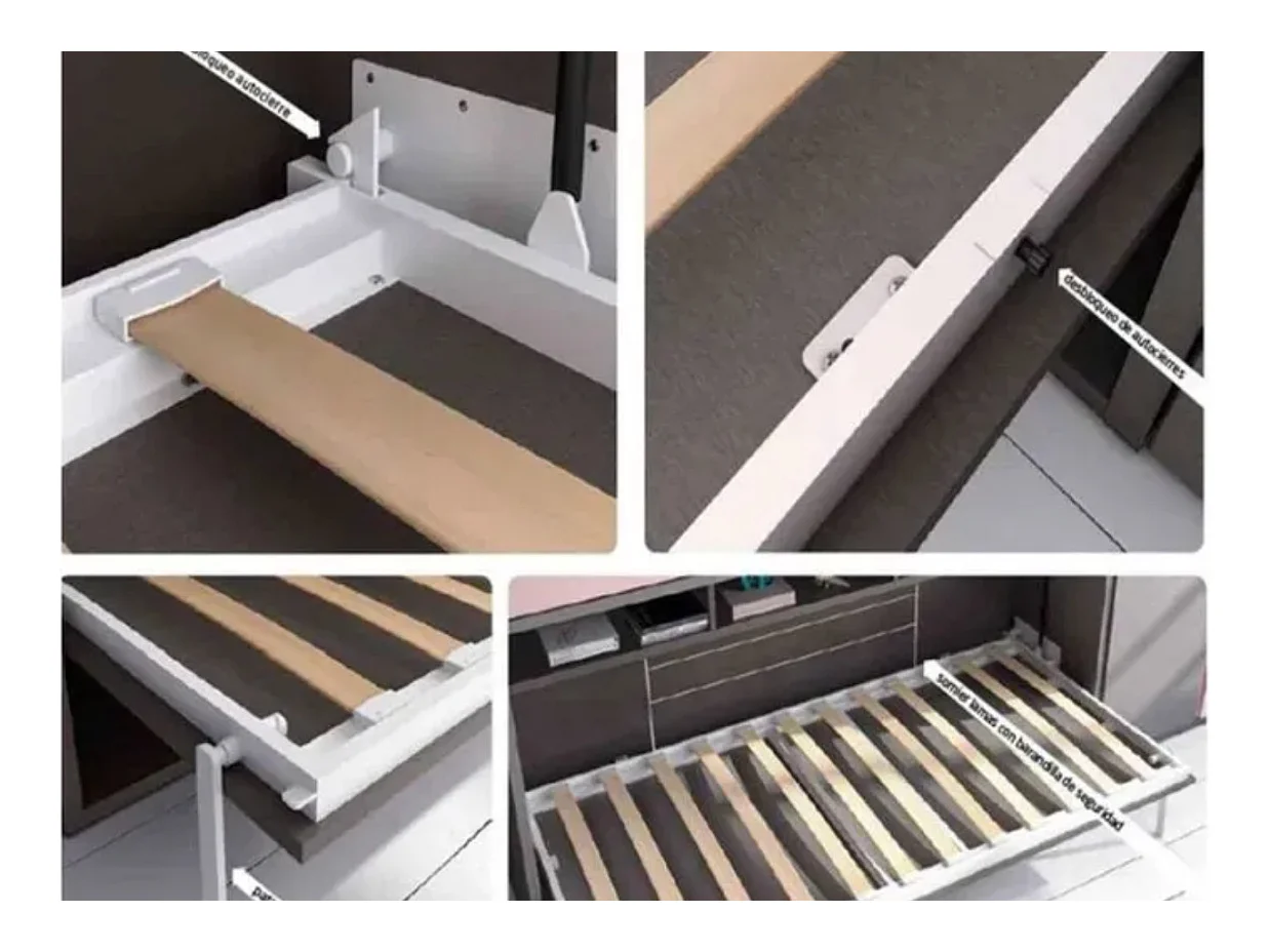 Lit escamotable horizontal avec canapé VETAL-140x200-Canapé Noir-Structure Noyer