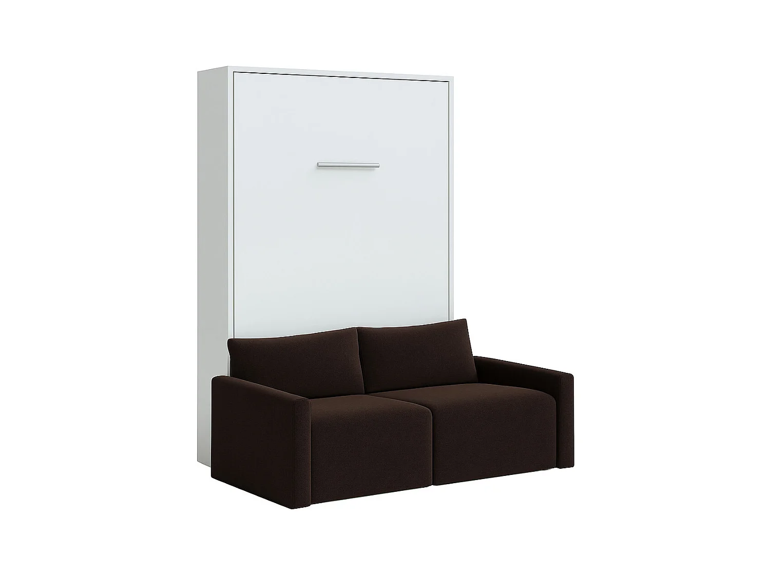 Lit escamotable vertical avec canapé tissu VALENCIA-140x190-Canapé Marron-Structure Blanche