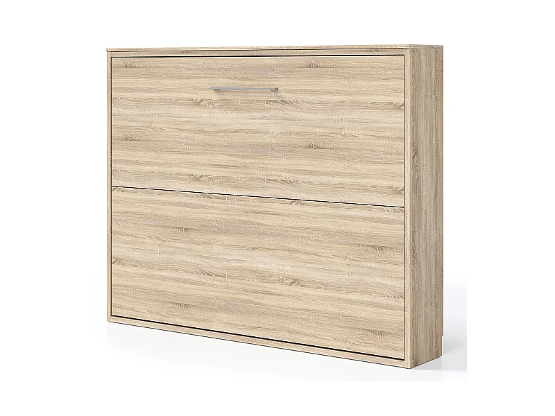 Lit escamotable horizontal 90x190 KLIKA-Avec matelas-Encadrement Chêne clair-Façade Chêne clair