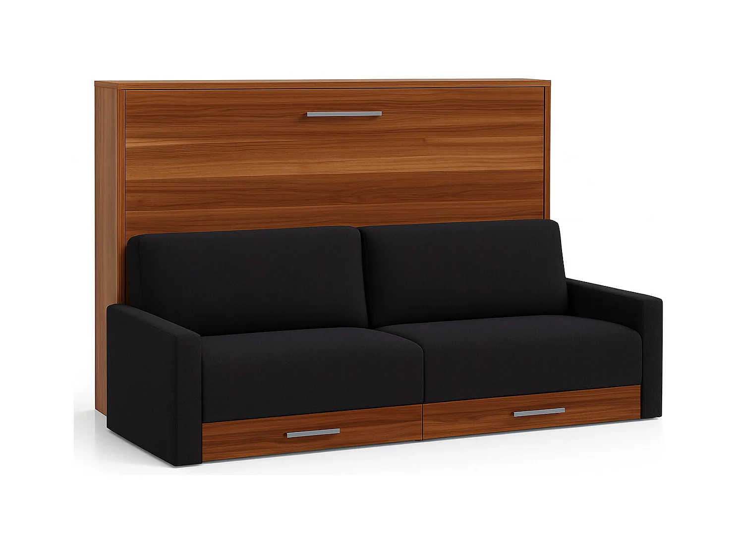 Lit escamotable horizontal avec canapé VETAL-140x200-Canapé Gris foncé-Structure Noyer