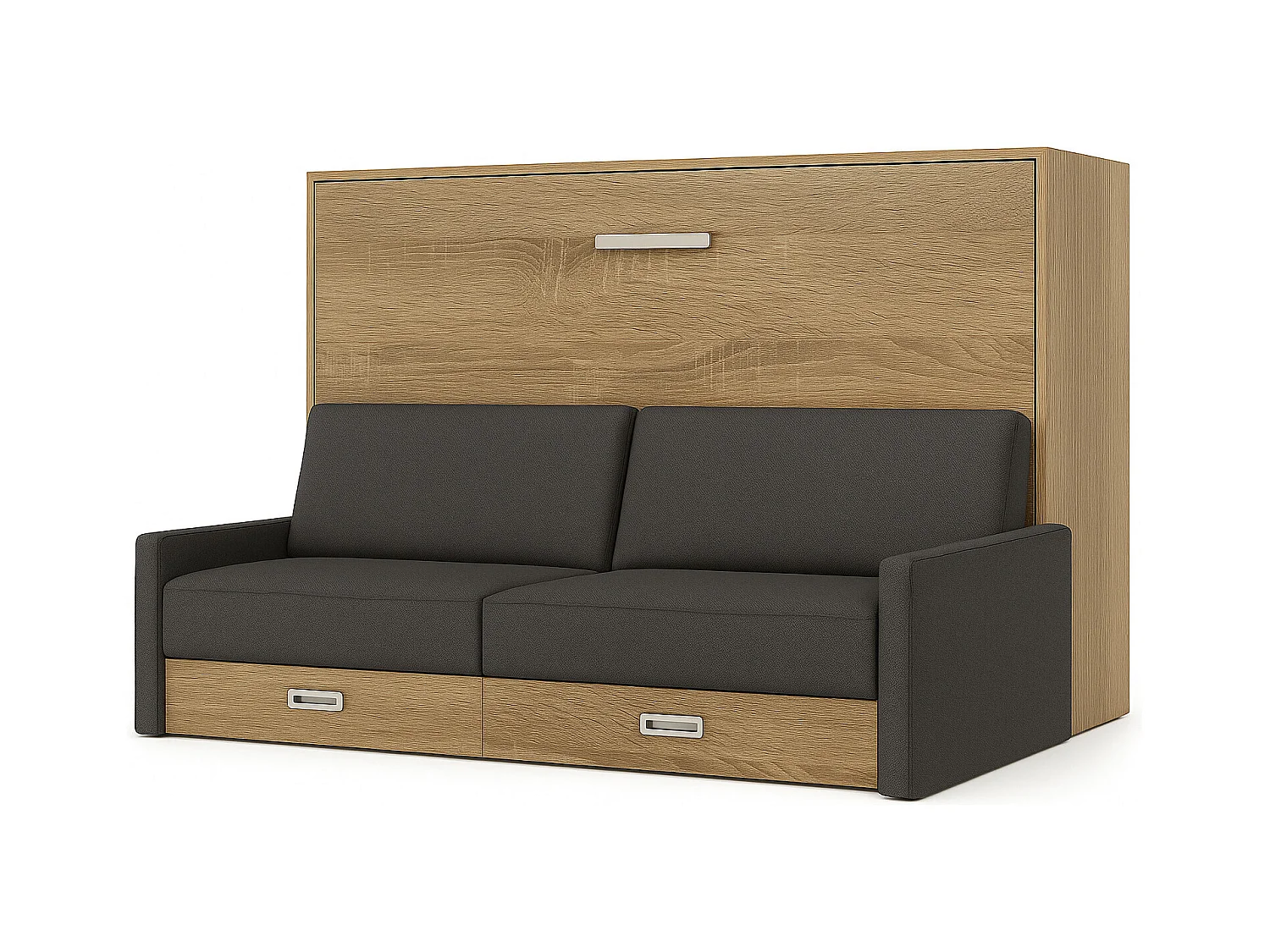 Cama abatible horizontal con sofá Veta-Ropa de cama 140x200 cm-Sofá Gris oscuro-Estructura y fachada Roble claro