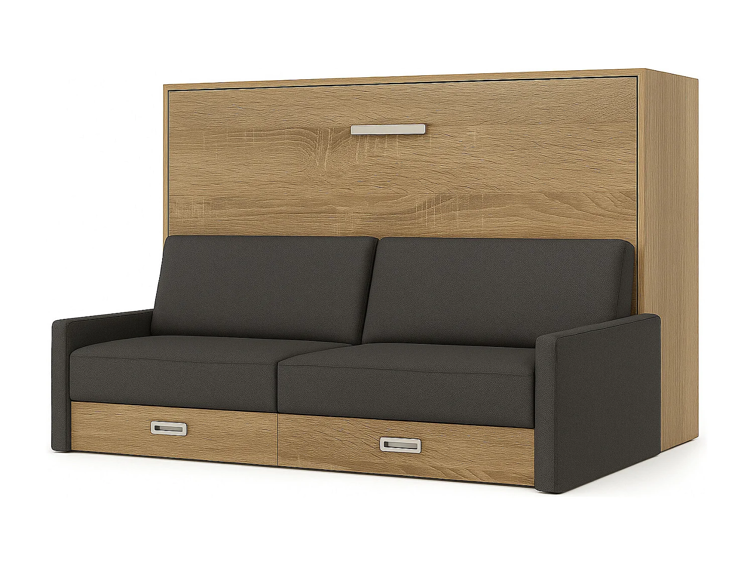 Lit escamotable horizontal avec canapé VETAL-140x200-Canapé Gris foncé-Structure Chêne clair