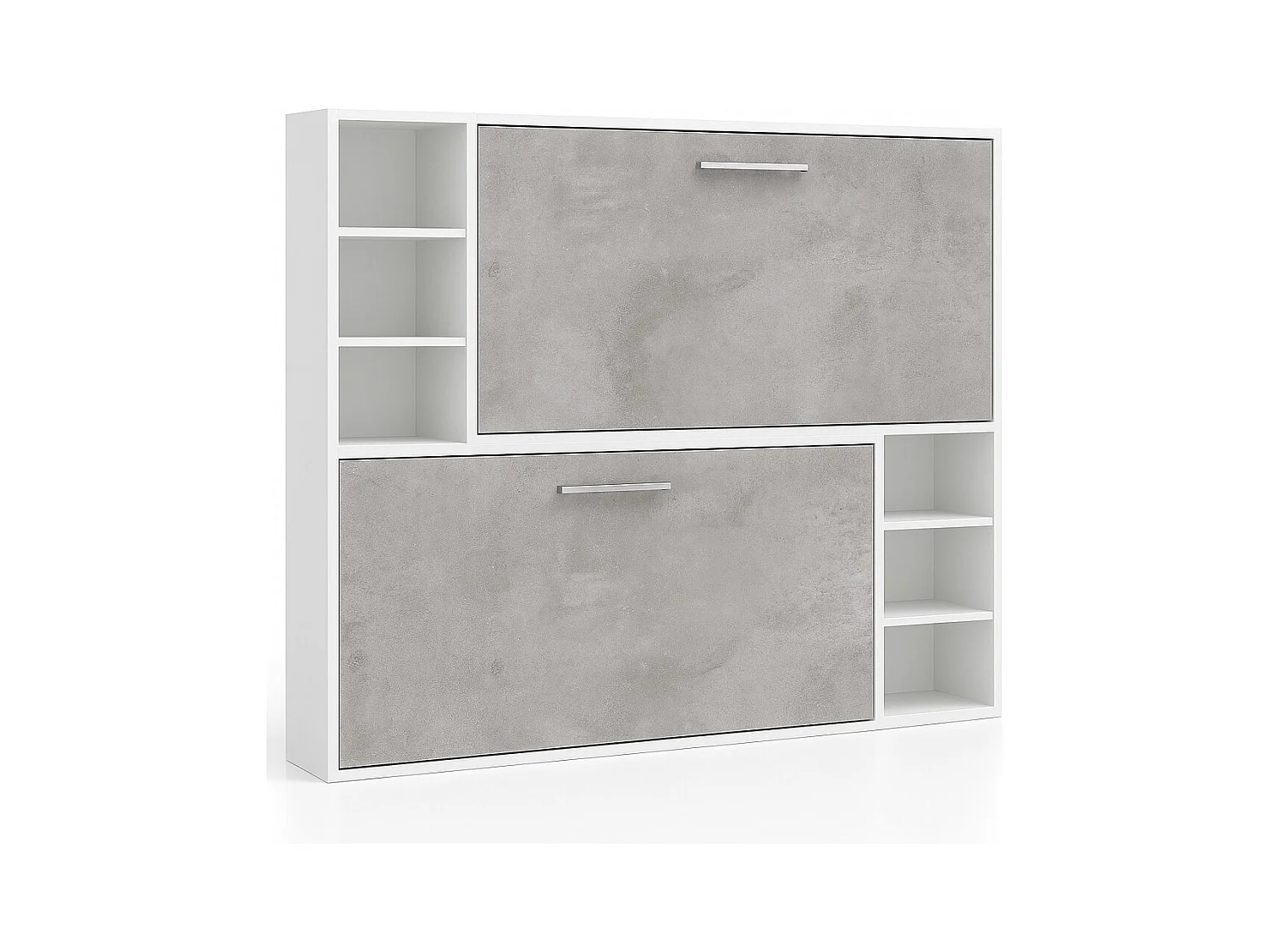 Horizontaal stapelbed voor 2 personen 80x200 met planken Binka-2 matrassen-Slapen 80x190cm-Bekisting Wit-Facade Cementgrijs