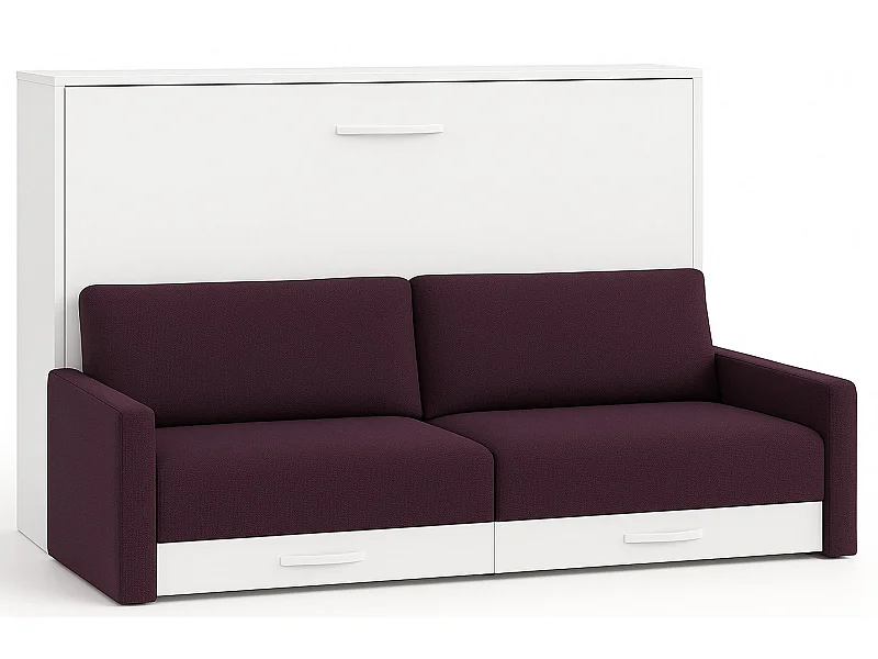Lit escamotable horizontal avec canapé VETAL-140x190-Canapé Violet-Structure Blanche