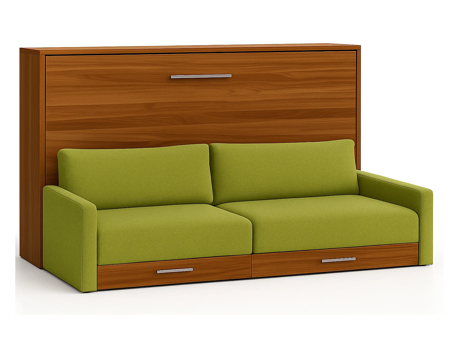 Lit escamotable horizontal avec canapé VETAL-120x190-Canapé Vert pistache-Structure Noyer