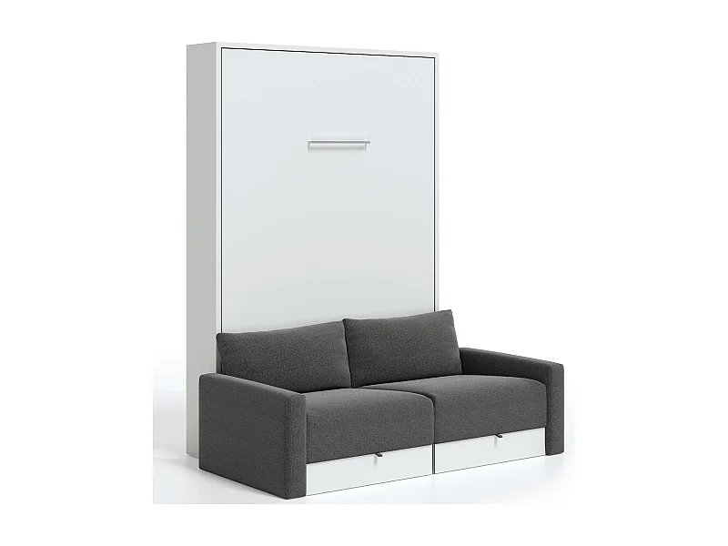 Valencia verticaal opklapbed met bank en lades High end-Matras van schuimrubber van 18 cm-Slapen 160x200cm-Bank Donkergrijs-Structuur en gevel Wit