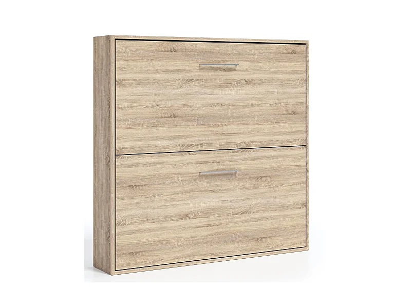 Lit escamotable superposé Sophia-90x190-Encadrement Chêne clair-Façade Chêne clair