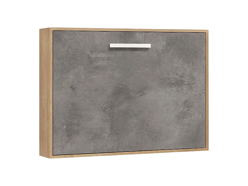 Lit escamotable horizontal OPTIMA-Avec matelas-90x190-Cadre Chêne clair-Façade Gris ciment