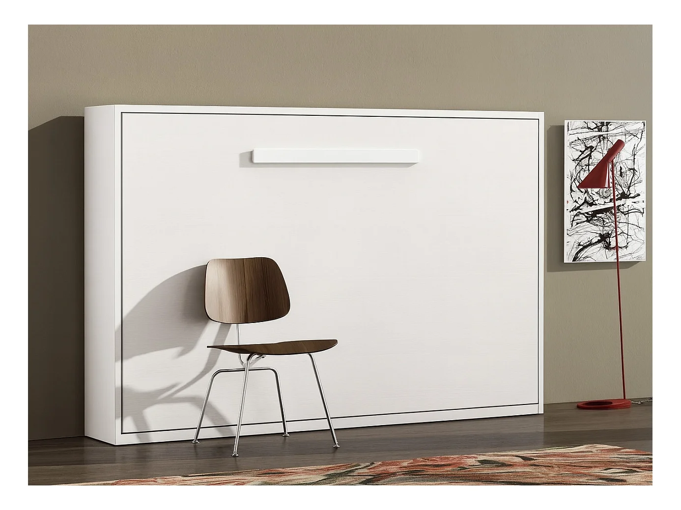 Lit escamotable horizontal OPTIMA-Avec matelas-140x200-Cadre Blanc-Façade Anthracite