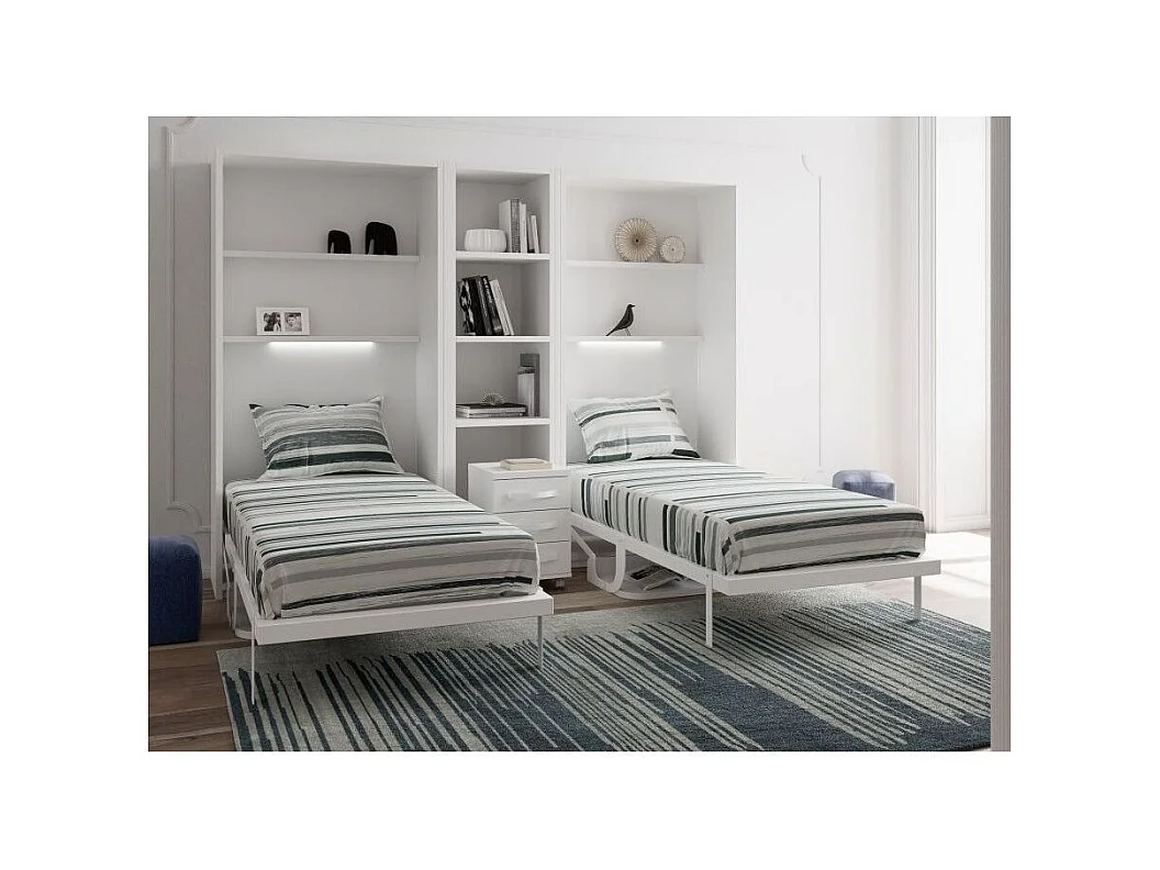 2 camas retráctiles de 90x190 con escritorio y estantería central Studante-Frente Gris antracita