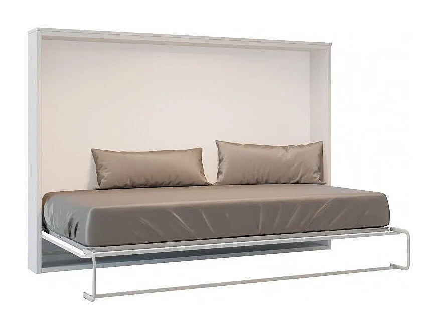 Cama abatible horizontal 140x190 Optima-Con colchón-Ropa de cama 150x200 cm-Encofrado Nogal-Frente Nogal