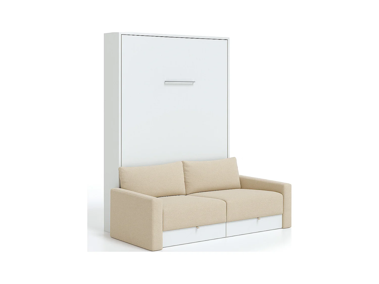 Valencia verticaal opklapbed met bank en lades High end-Matras van schuimrubber van 18 cm-Slapen 80x180cm-Bank Beige-Structuur en gevel Wit