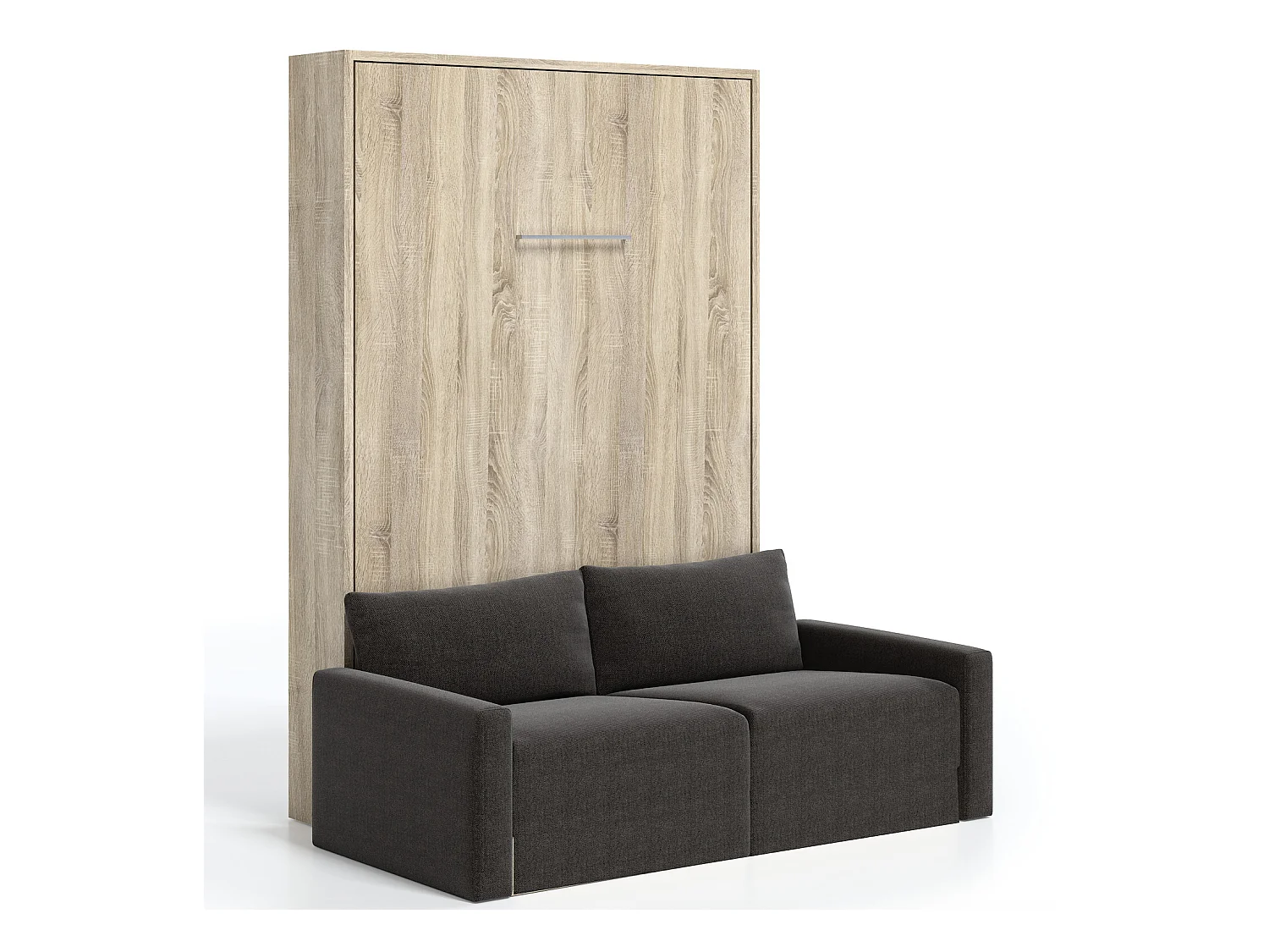 Verticaal opklapbed met hoogwaardige Valencia bank-Zonder matras-Slapen 80x180cm-Bank Donkergrijs-Structuur en gevel Licht eiken