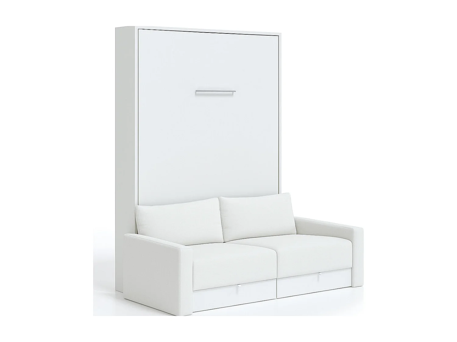 Lit escamotable vertical à tiroirs et canapé tissu VALENCIA-Avec matelas-80x180-Canapé Blanc-Structure Blanche