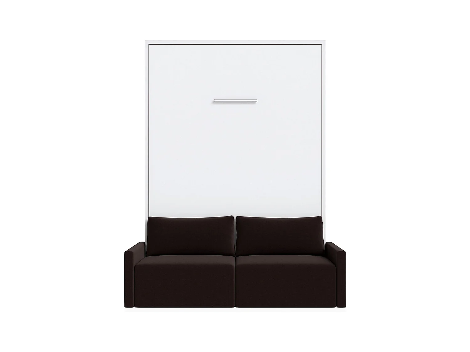 Lit escamotable vertical avec canapé tissu VALENCIA-Avec matelas-140x190-Canapé Marron-Structure Blanche