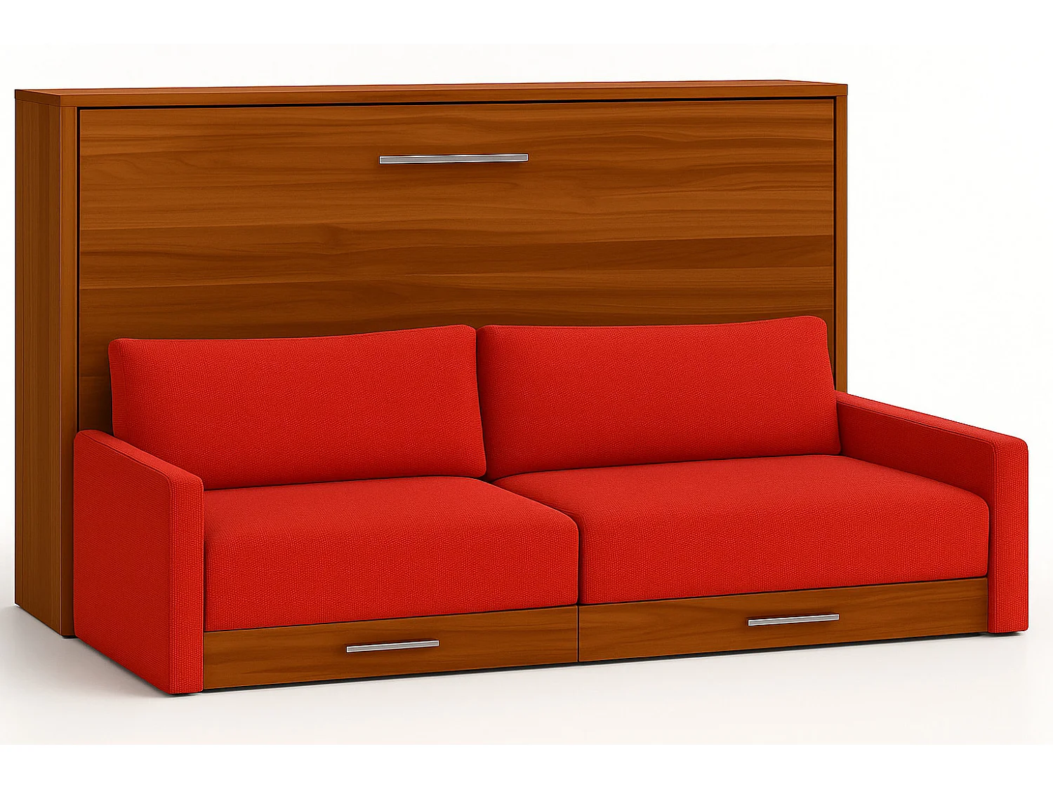 Lit escamotable horizontal avec canapé VETAL-120x200-Canapé Orange-Structure Noyer