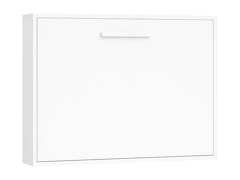 Lit escamotable horizontal OPTIMA-Avec matelas-90x200-Cadre Blanc-Façade Blanche