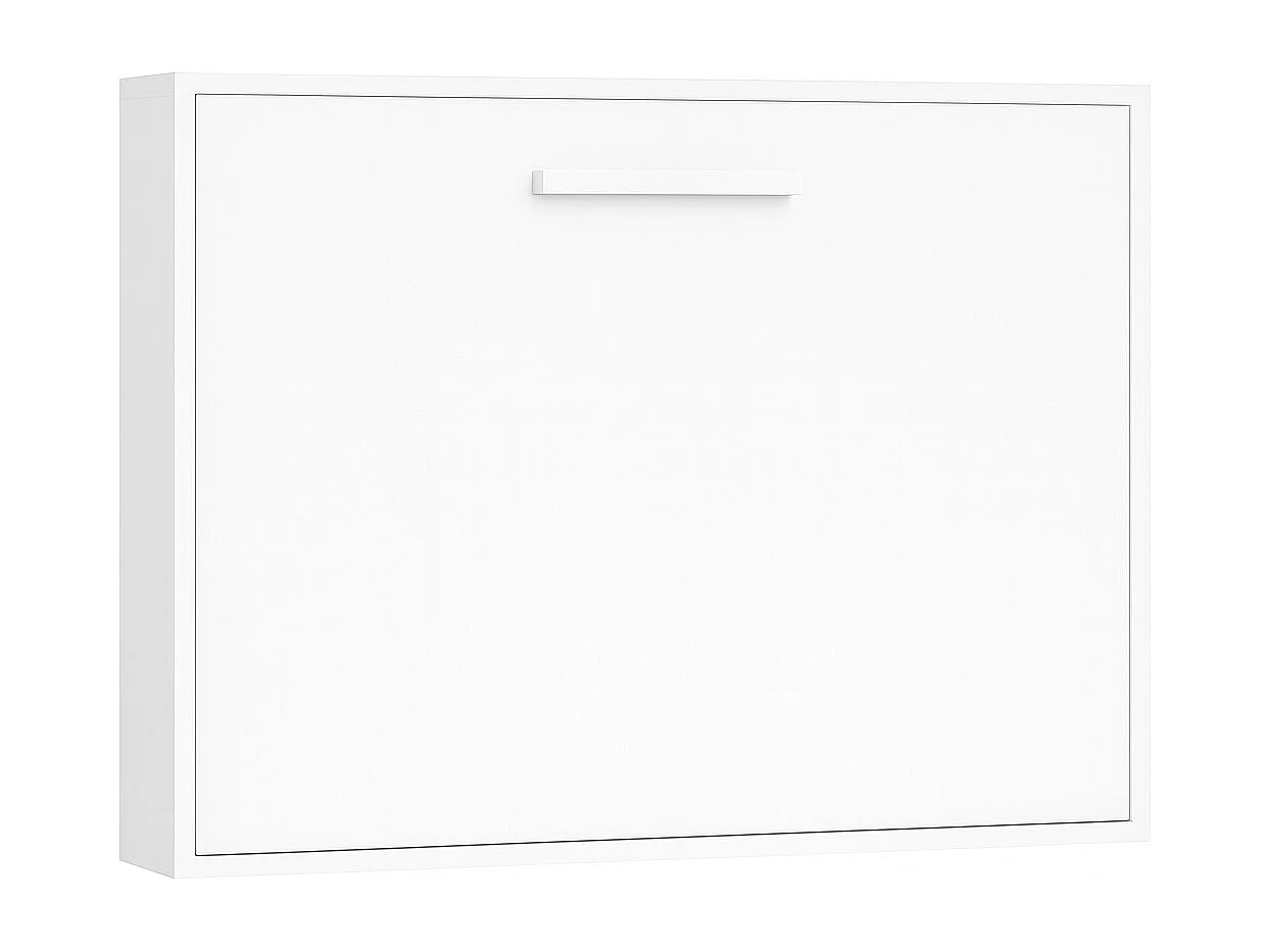 Lit escamotable horizontal OPTIMA-Avec matelas-90x200-Cadre Blanc-Façade Blanche