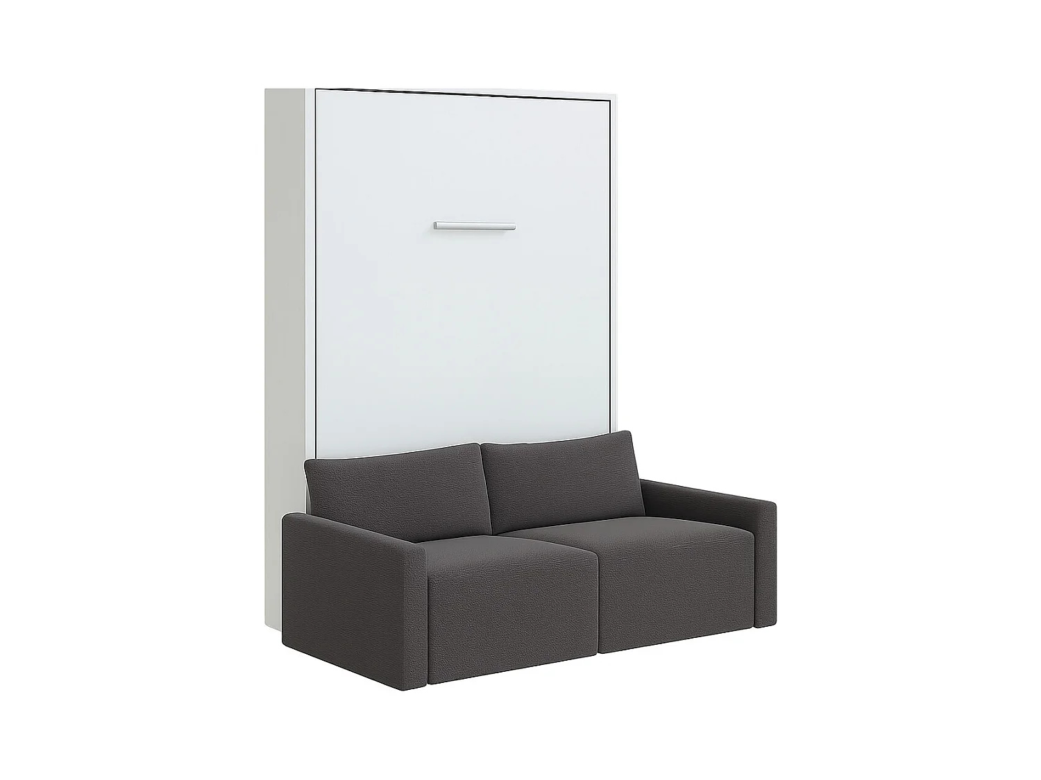 Lit escamotable vertical avec canapé tissu VALENCIA-160x200-Canapé Marron-Structure Blanche
