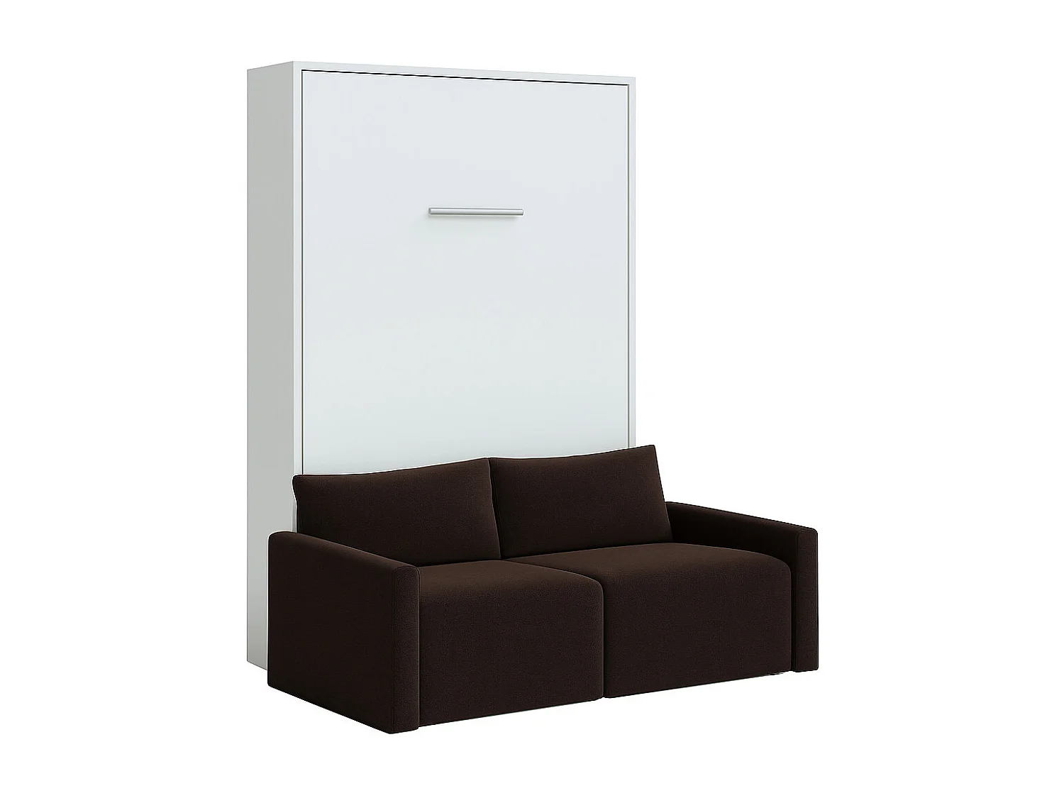 Lit escamotable vertical avec canapé tissu VALENCIA-160x200-Canapé Marron-Structure Blanche
