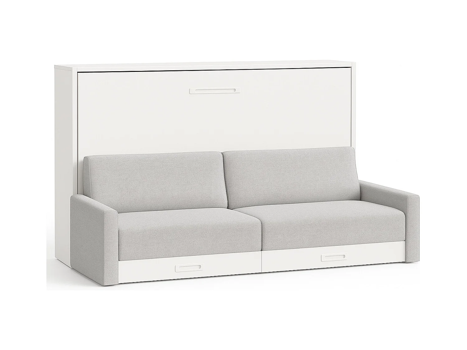 Lit escamotable horizontal avec canapé VETAL-150x190-Canapé Gris clair-Structure Blanche