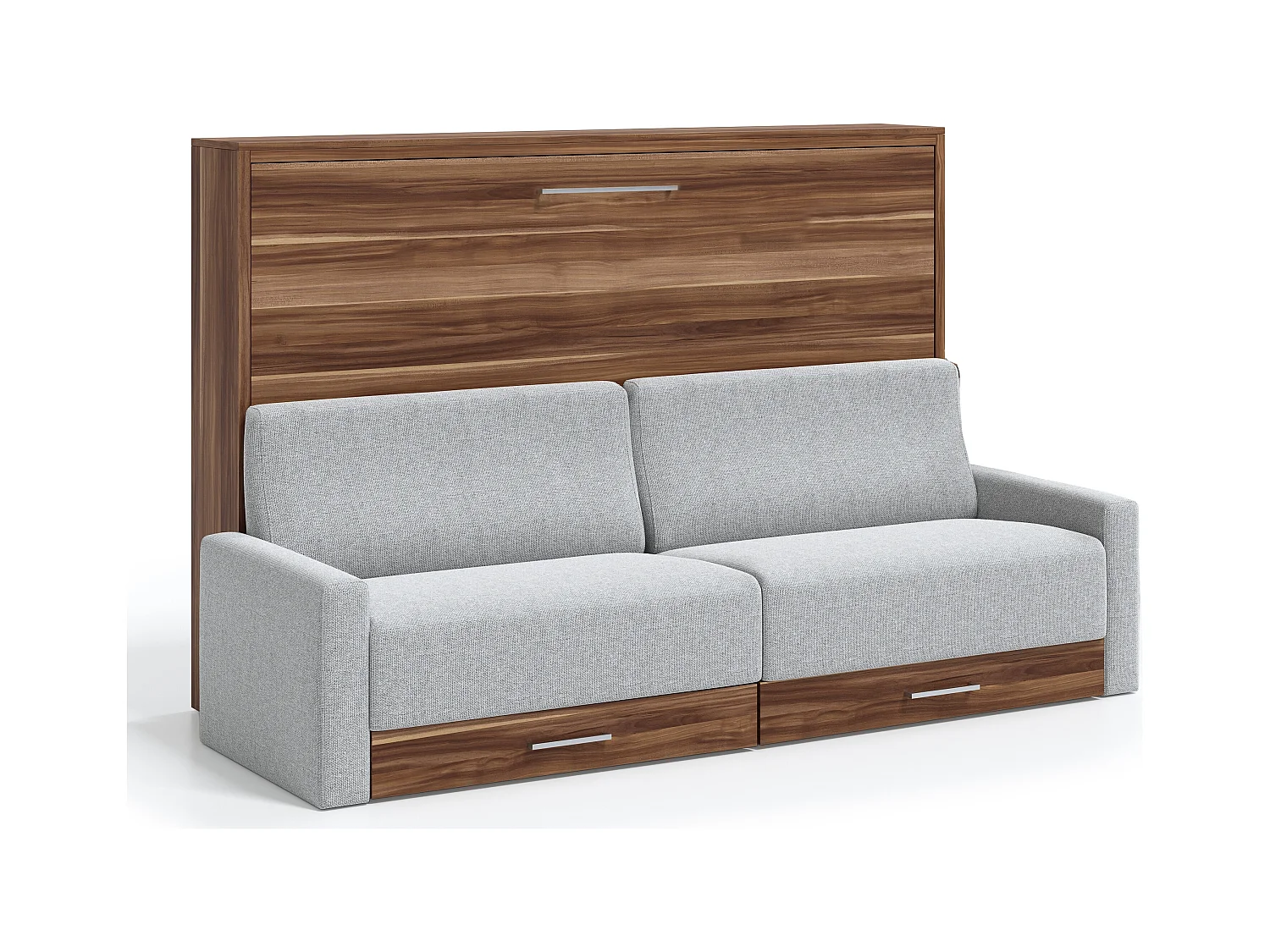Lit escamotable horizontal avec canapé VETAL-105x190-Canapé Gris clair-Structure Noyer