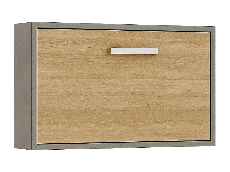 Lit escamotable horizontal OPTIMA-90x190-Cadre Gris ciment-Façade Chêne clair