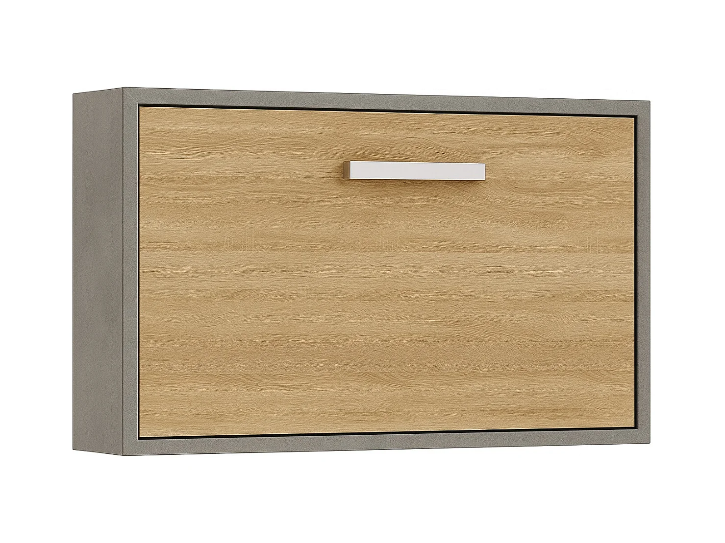 Lit escamotable horizontal OPTIMA-90x190-Cadre Gris ciment-Façade Chêne clair