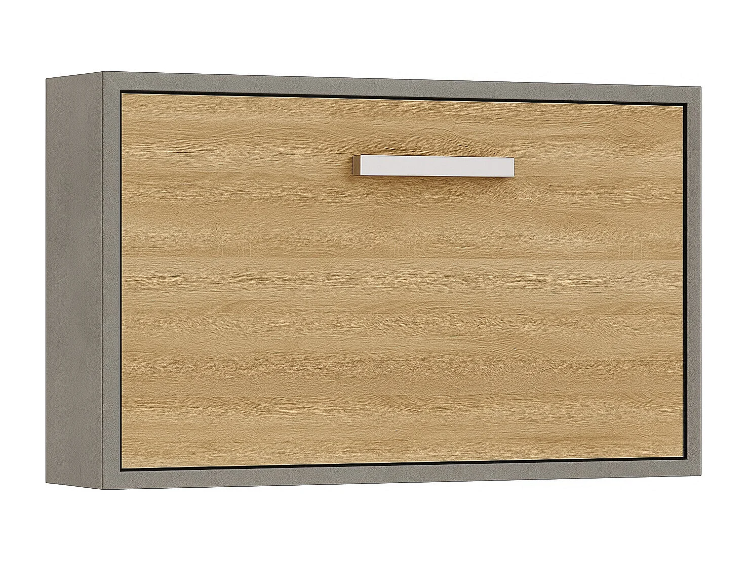 Lit escamotable horizontal OPTIMA-90x190-Cadre Gris ciment-Façade Chêne clair