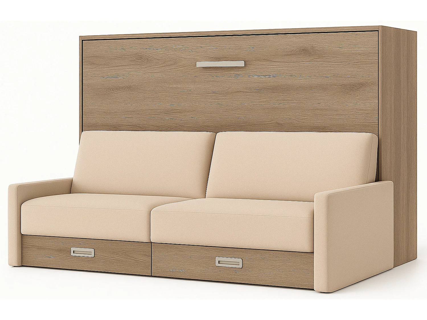 Lit escamotable horizontal avec canapé VETAL-140x190-Canapé Naturel-Structure Chêne clair