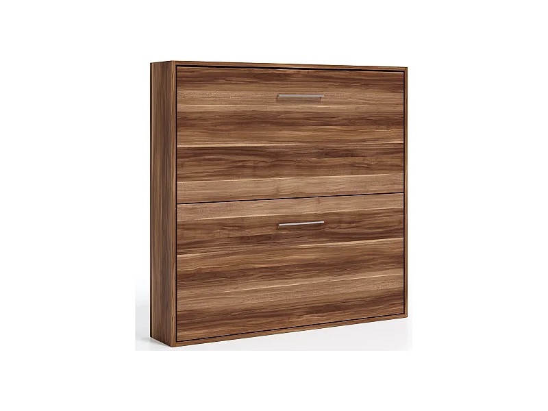 Lit escamotable superposé Sophia-2 matelas-90x180-Encadrement Noyer-Façade Noyer