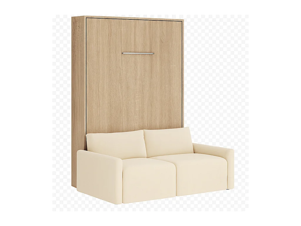 Lit escamotable vertical avec canapé tissu VALENCIA-140x190-Canapé Naturel-Structure Chêne clair