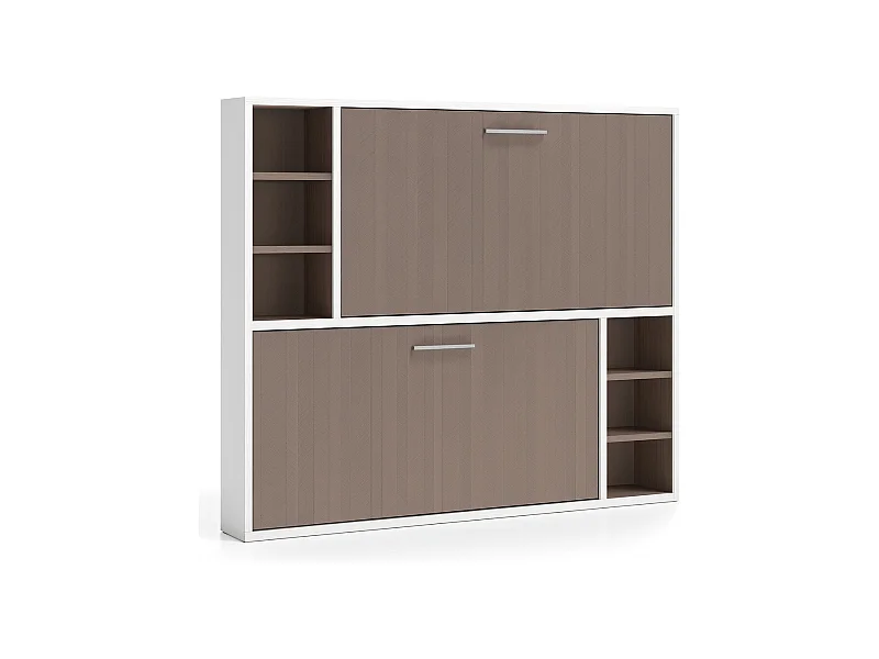 Horizontaal stapelbed voor 2 personen 80x200 met planken Binka-Zonder matras-Slapen 80x190cm-Bekisting Wit-Facade Bruin eiken