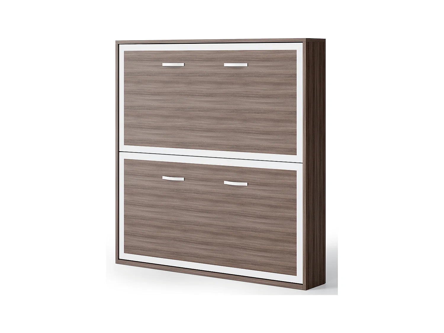 Horizontaal opklapbaar stapelbed 90x190 met gesynchroniseerde plank Studio High-end-2 matrassen-Bekisting Grijze eik-Facade Grijze eik