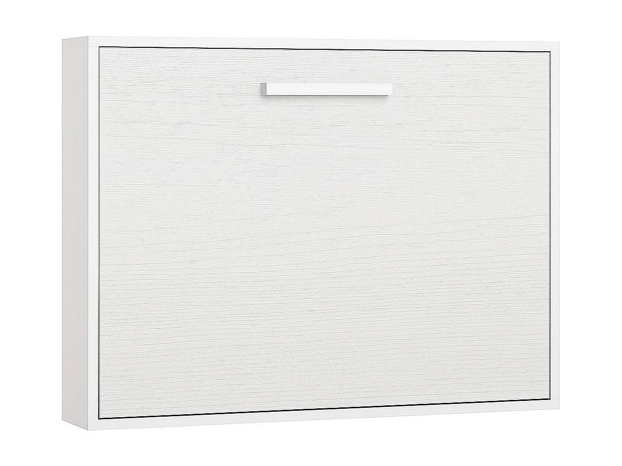 Lit escamotable horizontal OPTIMA-Avec matelas-140x190-Cadre Blanc-Façade Vison