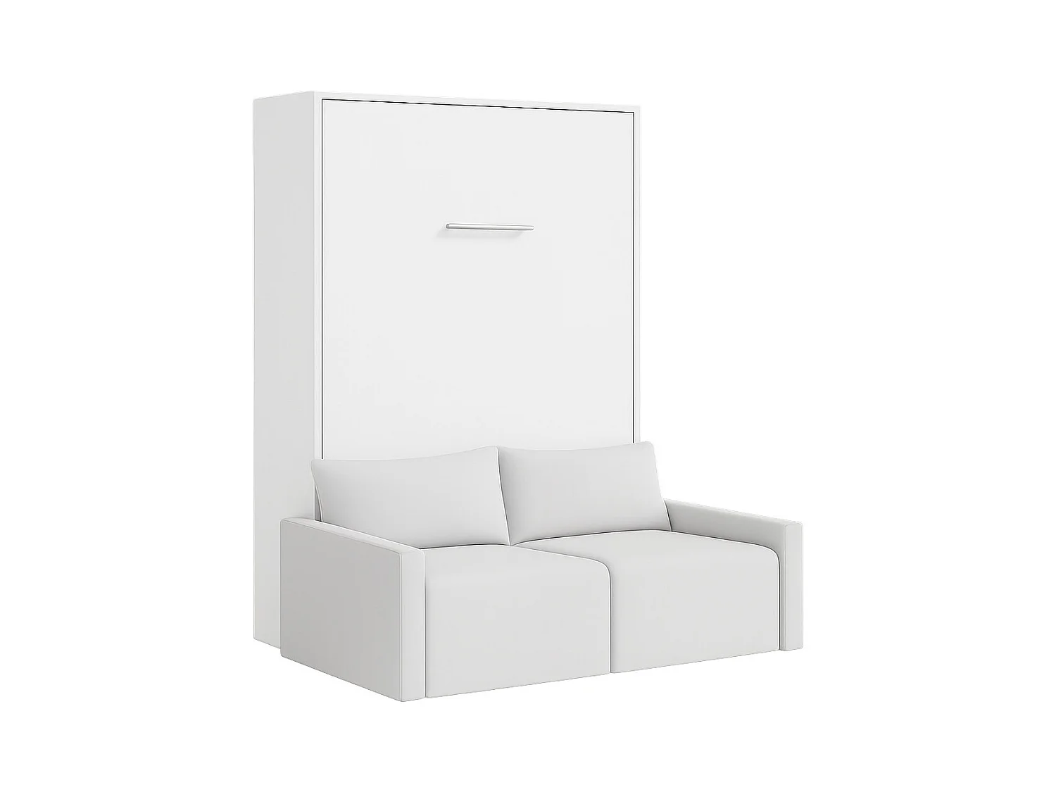 Lit escamotable vertical avec canapé tissu VALENCIA-Avec matelas-140x190-Canapé Gris clair-Structure Blanche