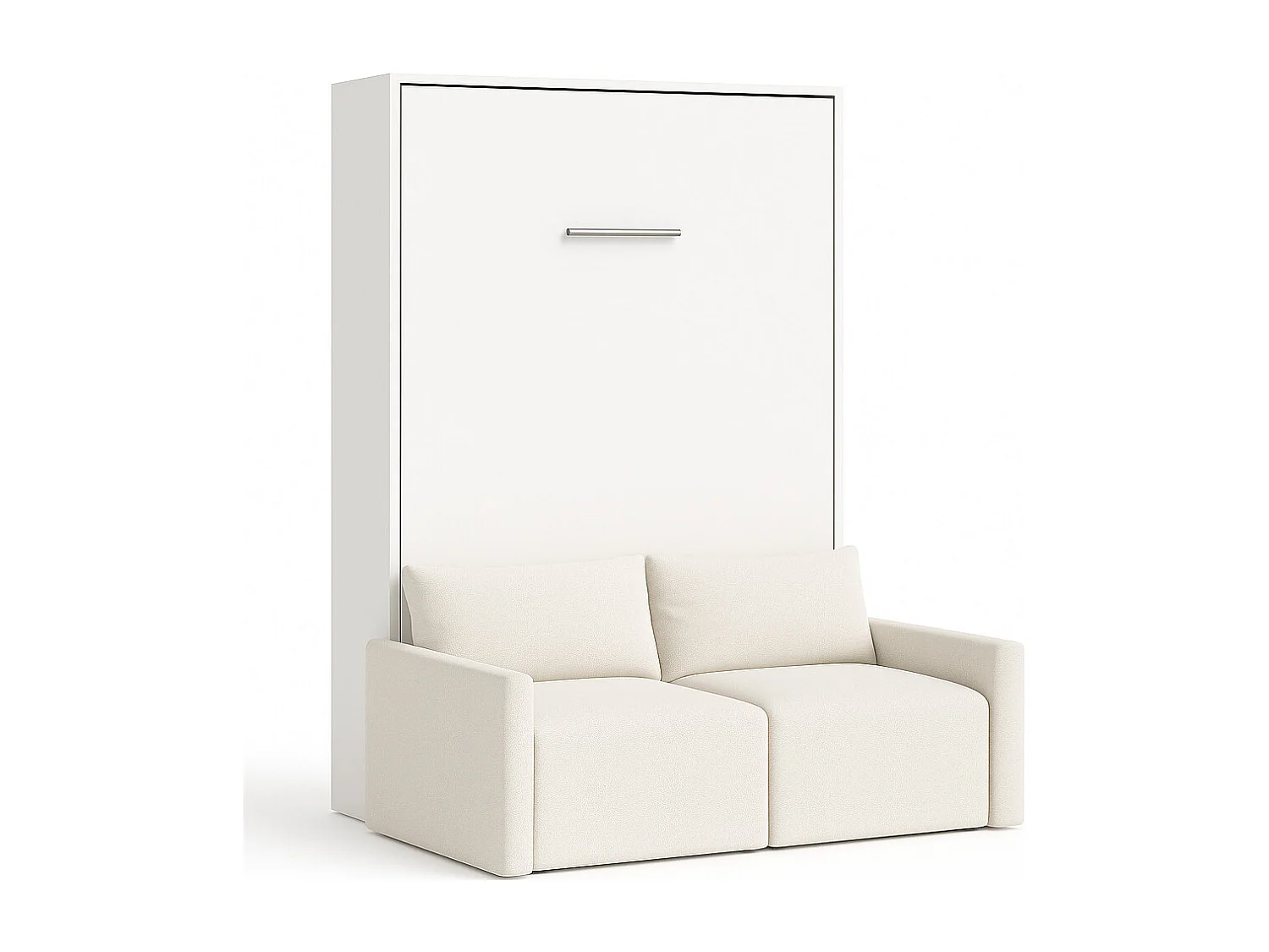 Lit escamotable vertical avec canapé tissu VALENCIA-160x200-Canapé Naturel-Structure Blanche