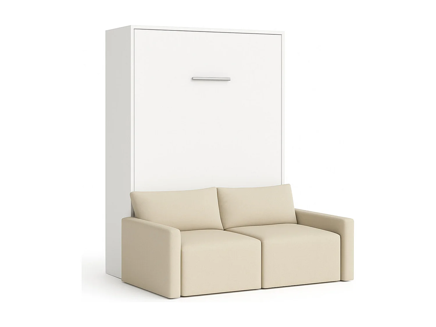 Lit escamotable vertical avec canapé tissu VALENCIA-160x200-Canapé Beige-Structure Blanche
