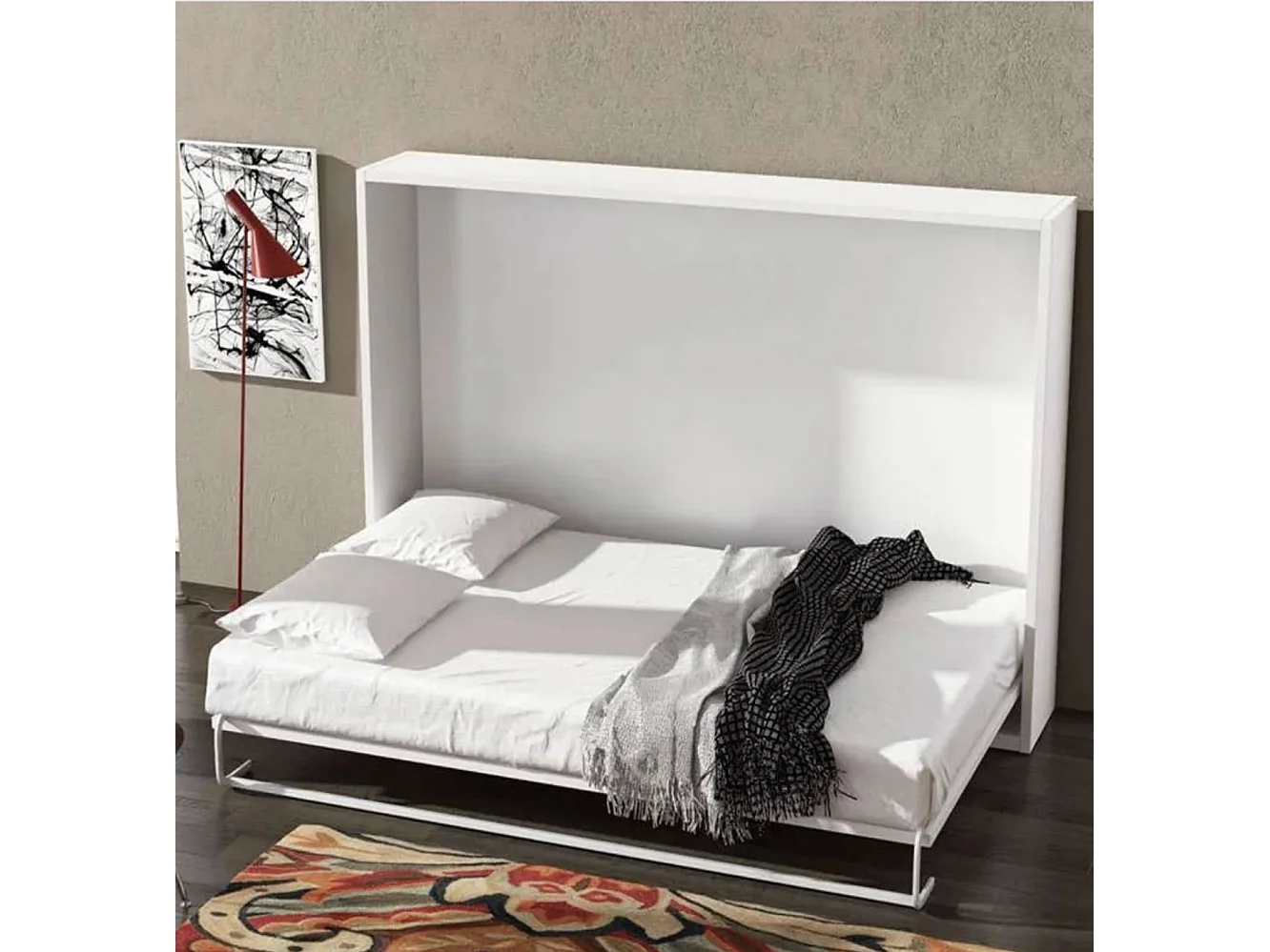 Lit escamotable horizontal 90x190 KLIKA-Cadre Blanc-Façade Blanche